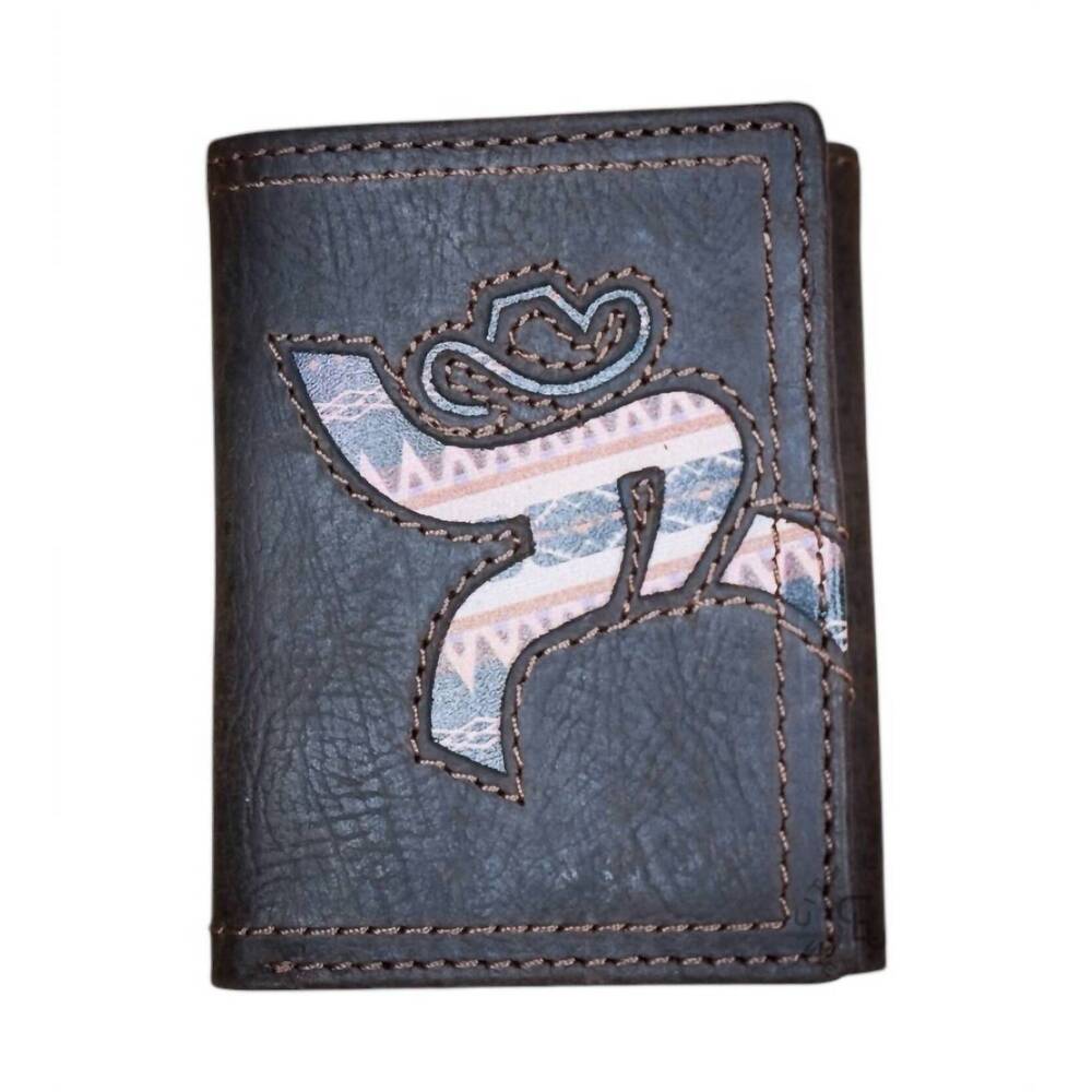 NEW HOOEY men's strap roughy laser cut hands up leather trifold wallet with azte